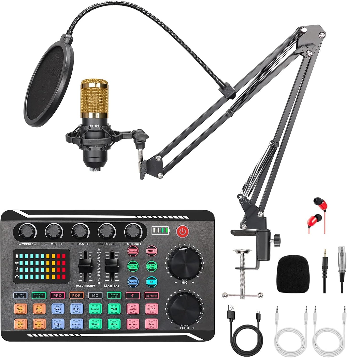 Multipurpose Condenser Microphones,Bm-800 Condenser Mic with Live Sound Card Kit,Podcast Equipment ,Bundle with Voice Changer&Mixer Functions for PC Smartphone Studio Recording and Broadcasting