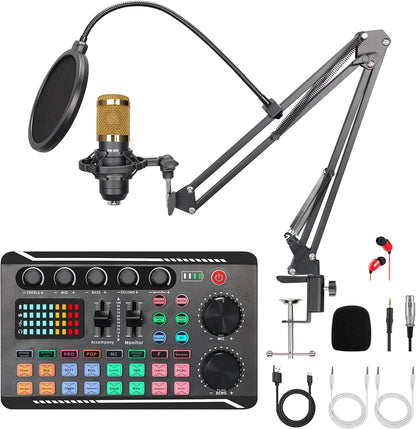 Multipurpose Condenser Microphones,Bm-800 Condenser Mic with Live Sound Card Kit,Podcast Equipment ,Bundle with Voice Changer&Mixer Functions for PC Smartphone Studio Recording and Broadcasting