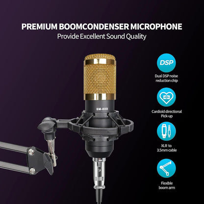 Multipurpose Condenser Microphones,Bm-800 Condenser Mic with Live Sound Card Kit,Podcast Equipment ,Bundle with Voice Changer&Mixer Functions for PC Smartphone Studio Recording and Broadcasting